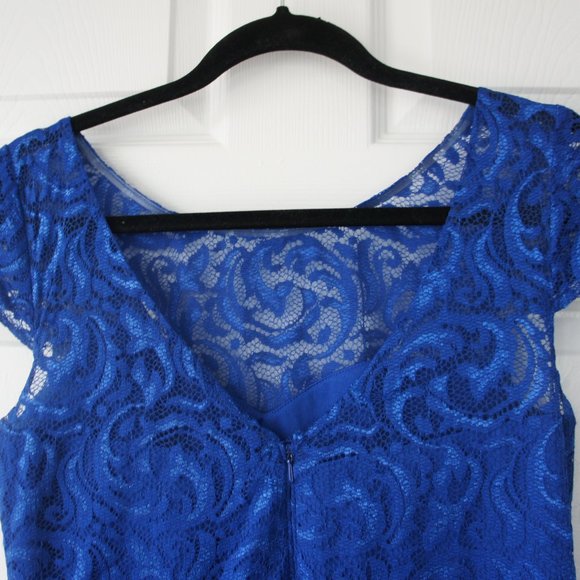 Marina Bright Blue Lace Dress Size 8 with belt - Picture 11 of 16
